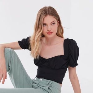 Urban Outfitters Cassia Puff Sleeve Cropped Top
